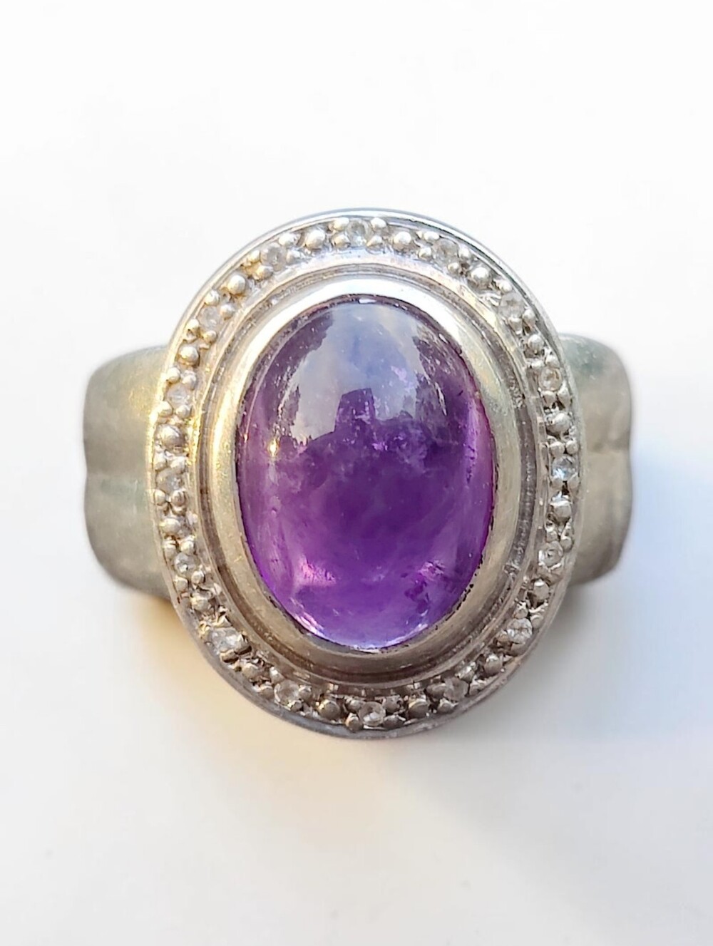 Vintage Sterling Silver Diamond & Amethyst Ring